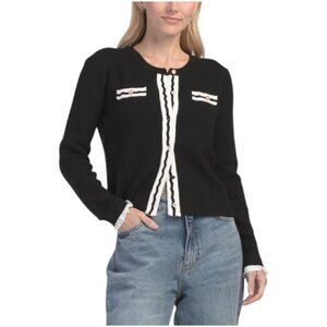 ELIE TAHARI Long Sleeve Crew Neck Button Down Cardigan With Chest Pocket